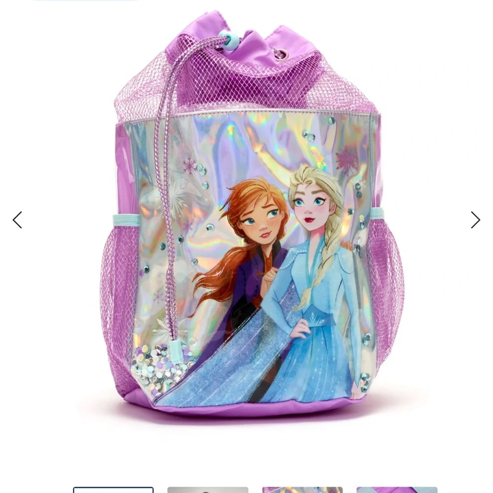 Disney frozen drawstring, backpack, Purple. Anna and Elsa